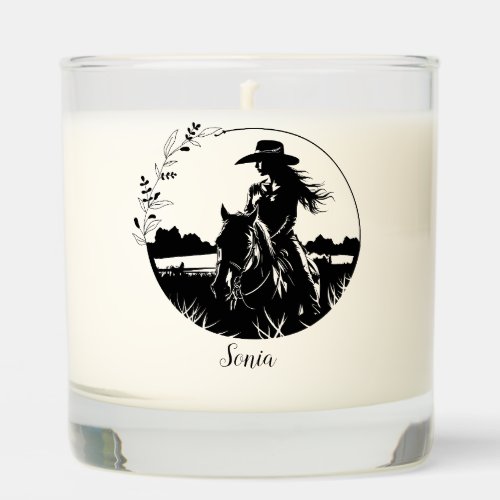 Western Cowgirl on Horse Riding Personalized Scented Candle