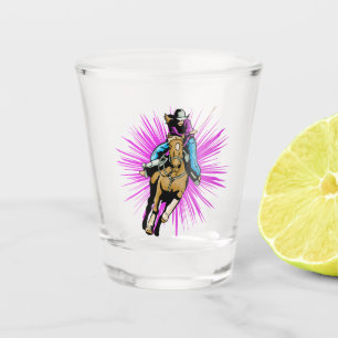 Western Cowgirl On Running Horse Shot Glass