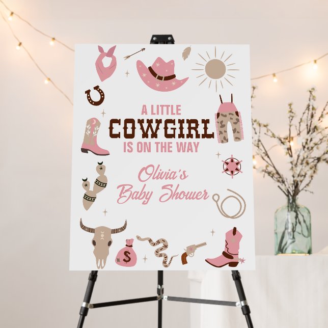 Western Cowgirl Pink Baby Shower Sign (In Situ (Stand))