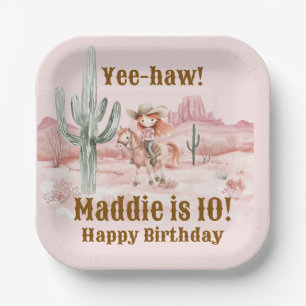 Western Cowgirl Pink Birthday Paper Plates