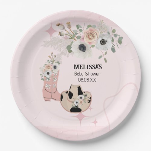 Western Cowgirl Pink Boots Hat Custom Paper Plates