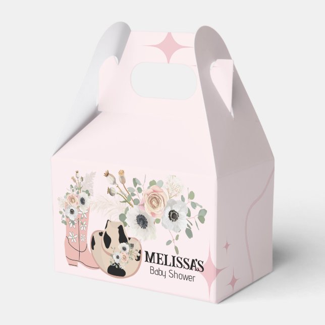 Western Cowgirl Pink Boots Hats Custom Favor Boxes (Front Side)