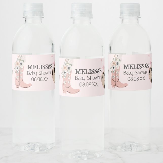 Western Cowgirl Pink Boots Hats custom Water Bottle Label (Creator Uploaded)