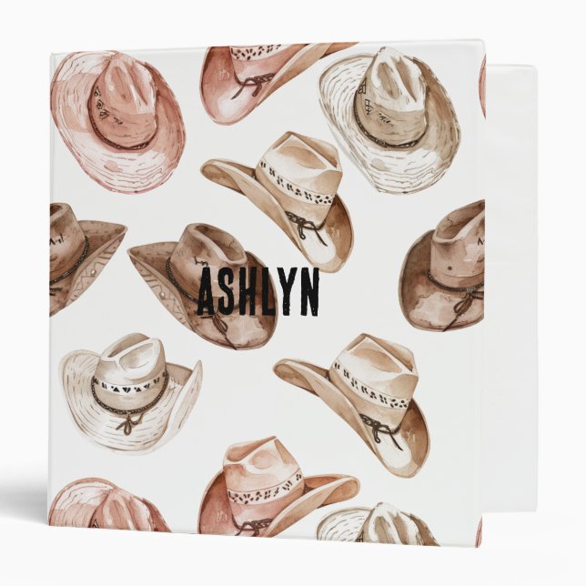 Western Cowgirl Pink Brown Hats  3 Ring Binder (Front/Inside)