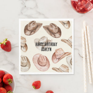 Western Cowgirl Pink Brown Hats Birthday Napkins
