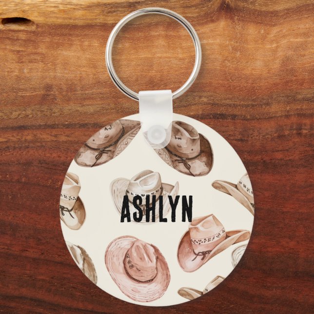 Western Cowgirl Pink Brown Hats  Keychain (Front)