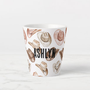 Western Cowgirl Pink Brown Hats Latte Mug