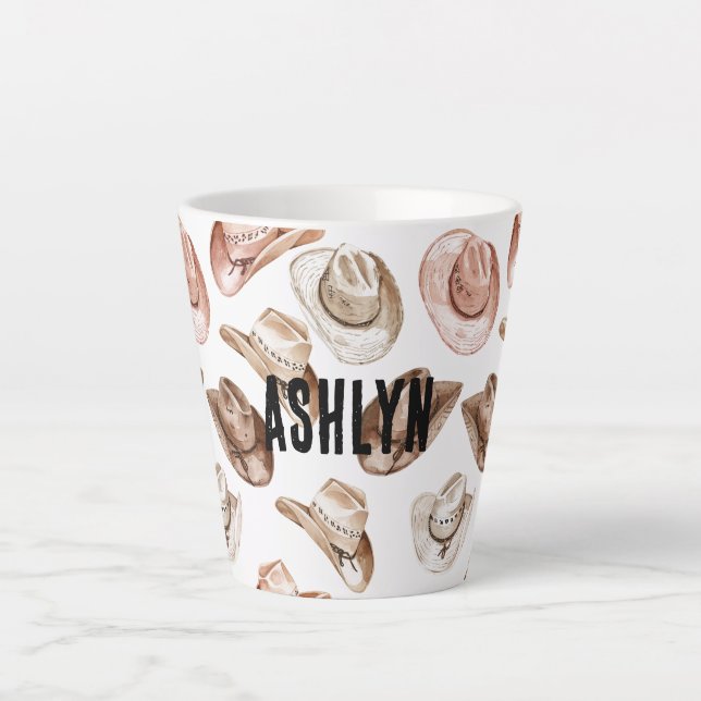 Western Cowgirl Pink Brown Hats  Latte Mug (Front)