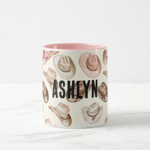 Western Cowgirl Pink Brown Hats Mug