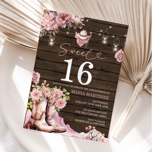Western Cowgirl Pink Floral Wood Sweet 16 Birthday