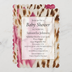 Western Cowgirl Pink Gold Cream Cowhide Invitation