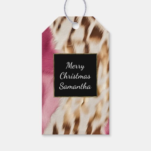 Western Cowgirl Pink Gold White Cowhide Gift Tags