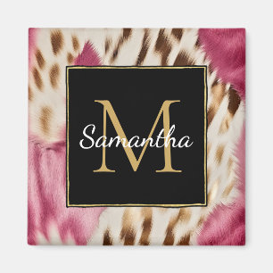Western Cowgirl Pink Gold White Cowhide Magnet