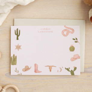 Western Cowgirl Pink Kids Note Card