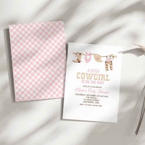 Western Cowgirl Pink Plaid Baby Shower Invitation