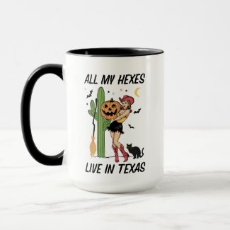 Western Cowgirl Pinup Hexes black cat broom cactus