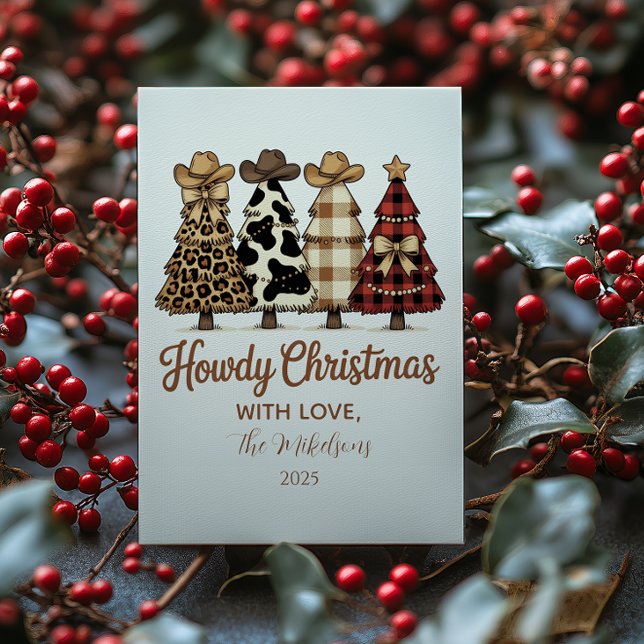 Western Cowgirl Plaid Leopard Christmas Holiday Card (Creator Uploaded)