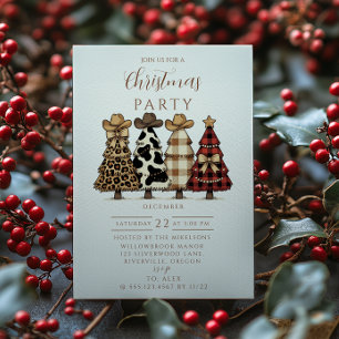 Western Cowgirl Plaid Leopard Christmas Invitation