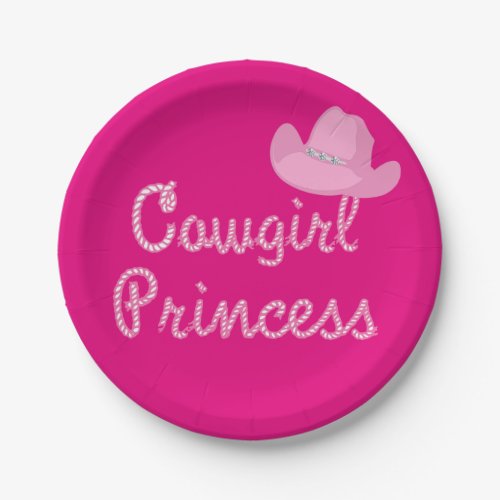 Western Cowgirl Princess Party Pink Hat Paper Plates