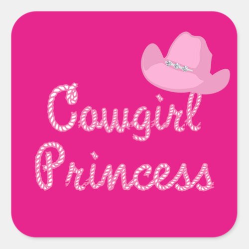 Western Cowgirl Princess Pink Hat Square Sticker