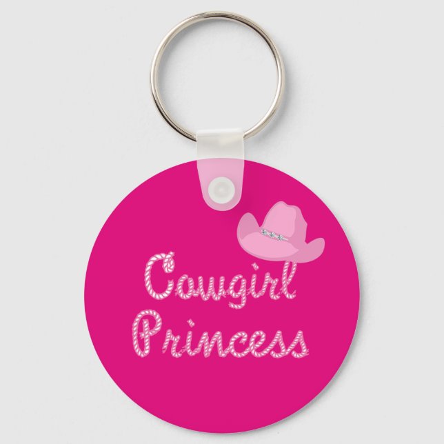 Western Cowgirl Princess With Pink Hat Keychain (Front)