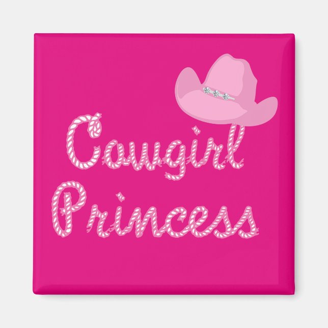 Western Cowgirl Princess With Pink Hat Magnet (Front)