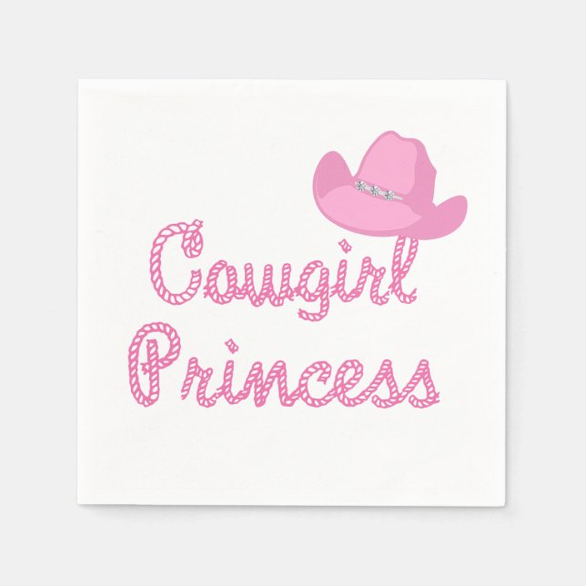 Western Cowgirl Princess With Pink Hat Party Napkins (Front)
