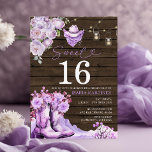 Western Cowgirl Purple Wood Sweet 16 Birthday Invitation<br><div class="desc">EDITABLE Western Cowgirl Purple Floral Wood Sweet 16 Birthday Invitation
Elegant Rustic Wood Texas Southwestern Adult Mexican Birthday</div>