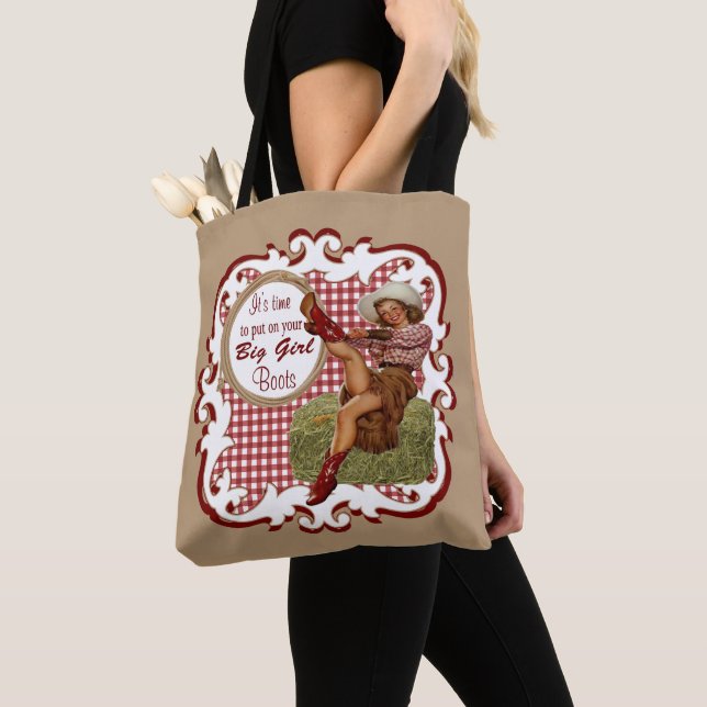 Western Cowgirl Put On Your Big Girl Boots 2 Tote (Close Up)