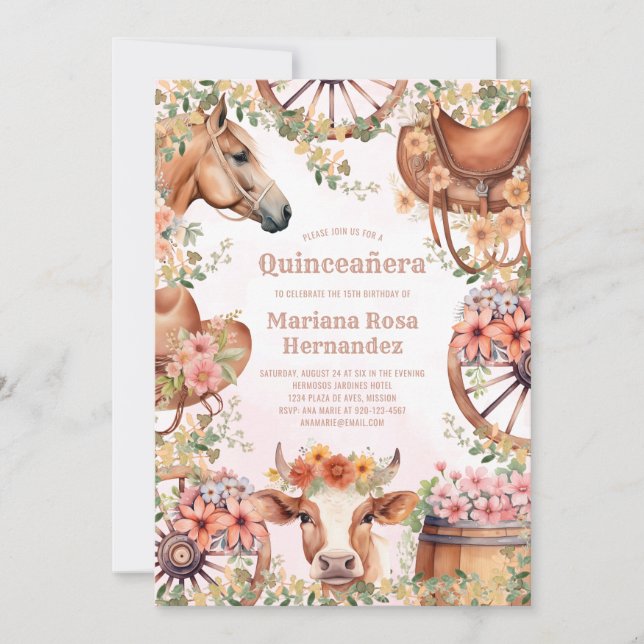 Western Cowgirl Quinceanera Birthday Party  Invitation (Front)