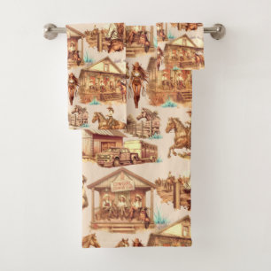 Western Cowgirl Ranch Horse Scenes  Bath Towel Set