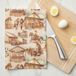Western Cowgirl Ranch Horse Scenes  Kitchen Towel