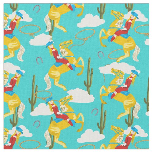 Western Cowgirl Retro Patterned Fabric
