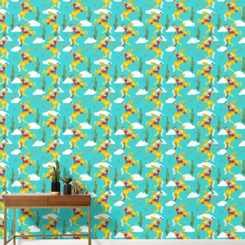 Western Cowgirl Retro Patterned Wallpaper