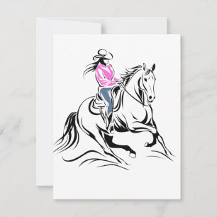 Western Cowgirl Riding Horse Illustration Note Card