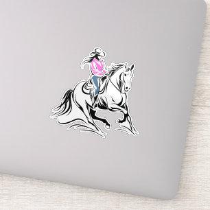 Western Cowgirl Riding Horse Illustration Sticker
