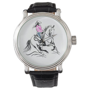 Western Cowgirl Riding Horse Illustration Watch