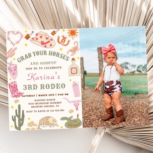 Western Cowgirl Rodeo Birthday Photo Invitation