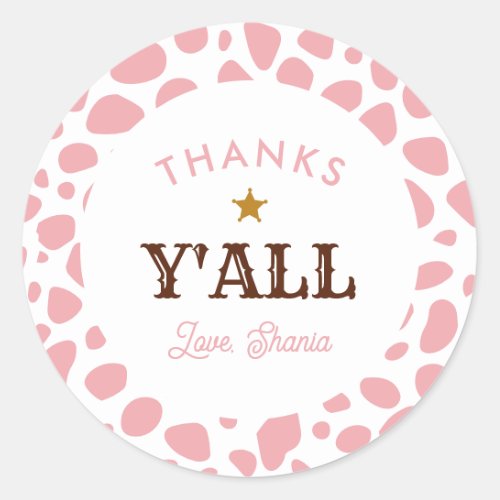 Western Cowgirl Rodeo Birthday Pink Thanks Yall Classic Round Sticker