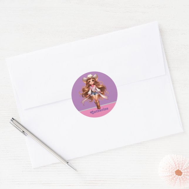 Western Cowgirl Rodeo Princess 1 Personalized Classic Round Sticker (Envelope)