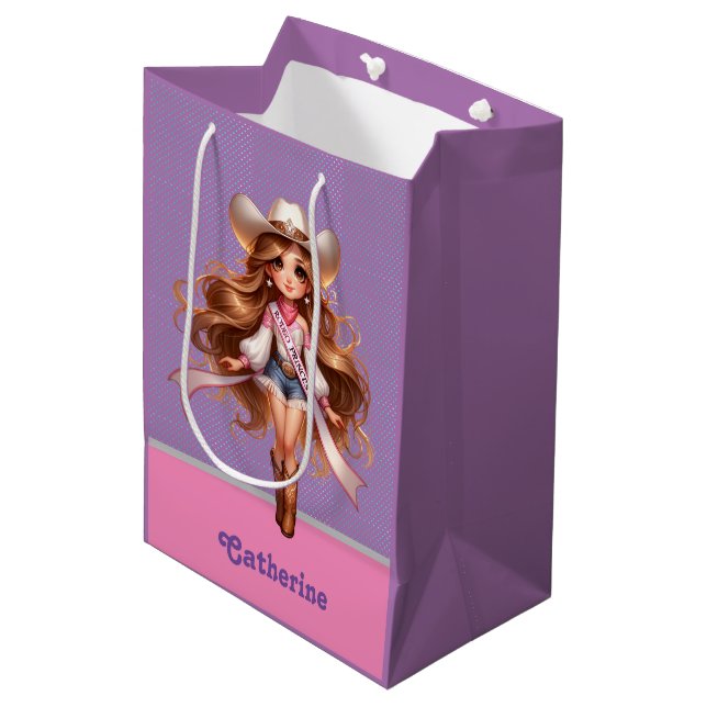 Western Cowgirl Rodeo Princess 1 Personalized Medium Gift Bag (Front Angled)