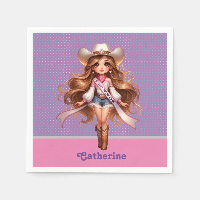 Western Cowgirl Rodeo Princess 1 Personalized Napkins (Front)