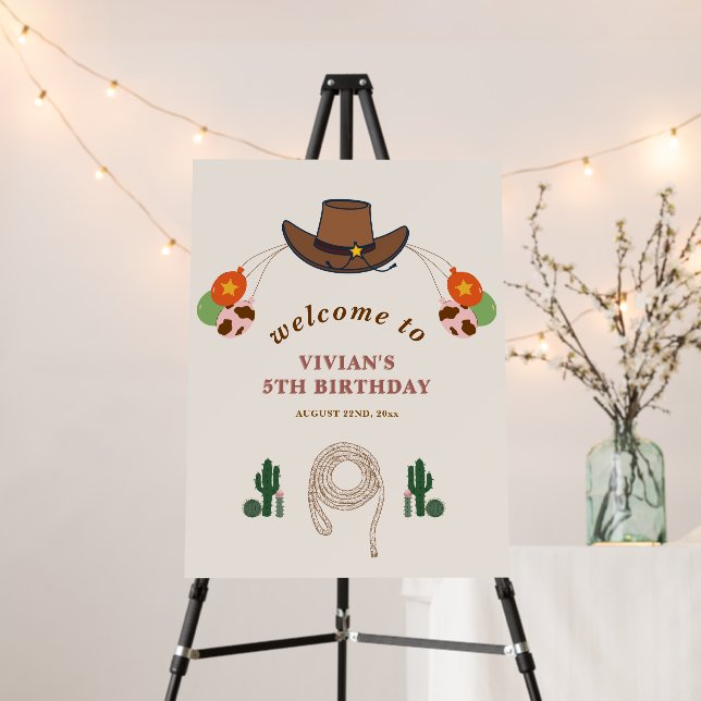 Western Cowgirl Saddle Up Rodeo Birthday Welcome Foam Board (In Situ (Stand))