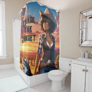 Western Cowgirl Shower Curtain - Chase The Sunset