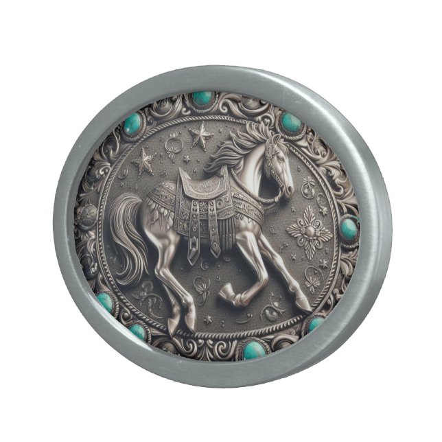Western Cowgirl Silver and Turquoise Belt Buckle | Zazzle