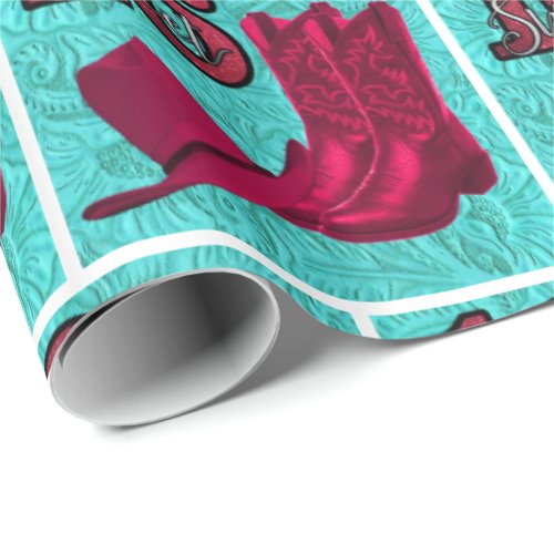 Western  Cowgirl Sweet 6 Boots and Hat Wrapping Paper