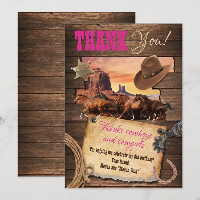 Western Cowgirl Thank You Card (Front/Back)