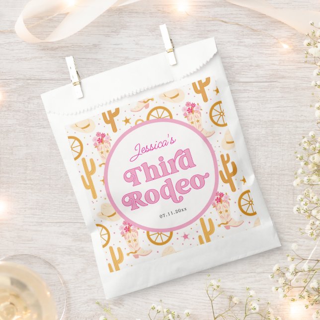Western Cowgirl Third Rodeo 3rd Birthday Party Favor Bag (Clipped)