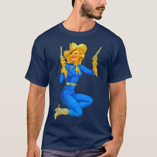 Western Cowgirl Vintage Retro Pin Up Girl T_Shirt