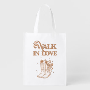 Western Cowgirl Walk in Love Christian Grocery Bag